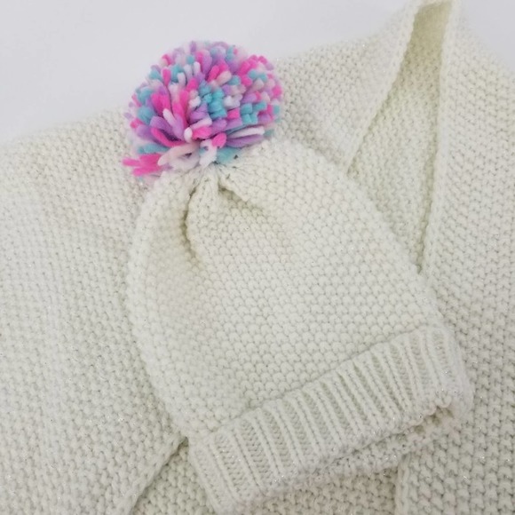 Capelli of New York Little Girls Knit Scarf and Hat Set Pom-Pom Accents Ivory - Picture 3 of 7